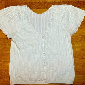 Sèzane | cotton white short sleeve sweater cardigan | medium | EUC | vneck